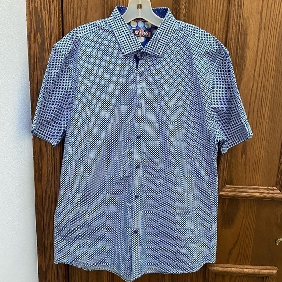 Spazio Slim Fit Short Sleeve Button Down Shirt L - Picture 2 of 6